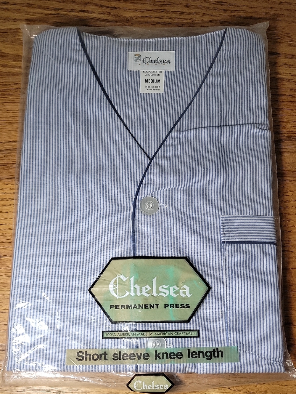 Womens Chelsea Medium Blue Striped Short Sleeve Knee Length Pajamas NEW IN PKG